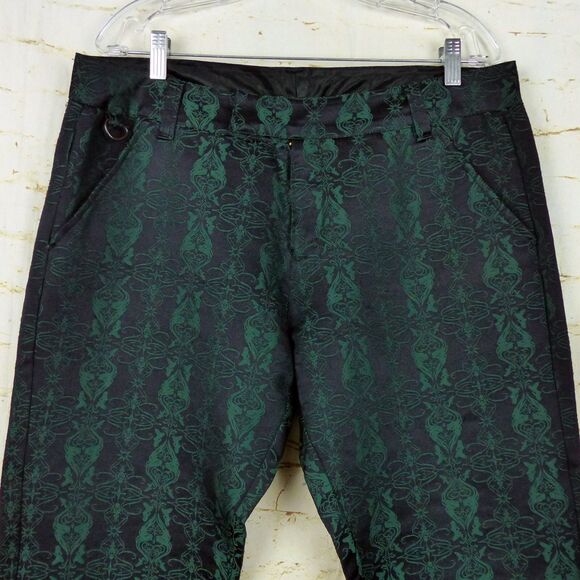 Y2K Lip Service Blacklist Pants Men 36x33 Black Green Brocade Jacquard Goth Rock - Picture 4 of 16